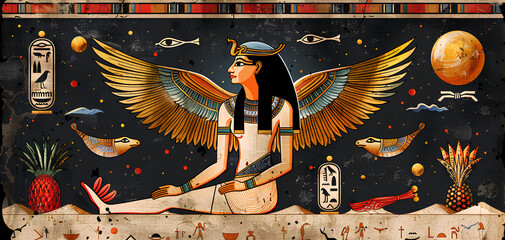 Ancient Egyptian hieroglyphs on ancient background - obrazy, fototapety, plakaty