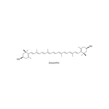 Zeaxanthin skeletal structure diagram.Caratenoid compound molecule scientific illustration on white background.