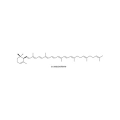 α-zeacarotene skeletal structure diagram.Caratenoid compound molecule scientific illustration on white background.