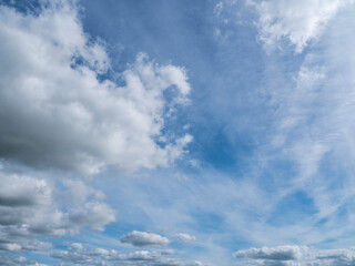 Calm blue sky with clouds. Relaxing nature background with random shape.