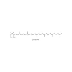 γ-carotene skeletal structure diagram.Caratenoid compound molecule scientific illustration on white background.