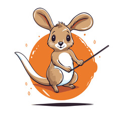 Cute kangaroo with a magic wand. Vector illustration.