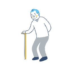 杖をついて歩いているシニア男性