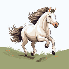 Horse running in the field. Vector illustration of a white horse.
