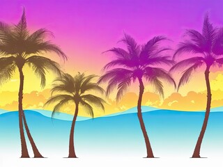 Fototapeta na wymiar Colorful palm silhouettes background in a free vector style