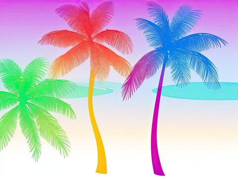 Colorful palm silhouettes background in a free vector style