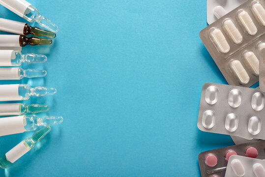 Closeup photo of prescription medicine pills and vaccine for healthy life