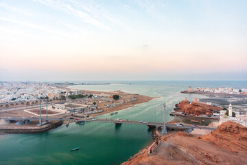 Panoramic view on west and east part of Sur, Oman - obrazy, fototapety, plakaty