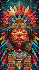 ancient aztech ethnic group face illustration