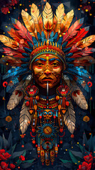 Fototapeta na wymiar ancient aztech ethnic group face illustration