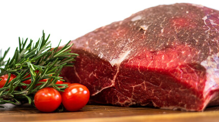 raw beef steak with rosemary