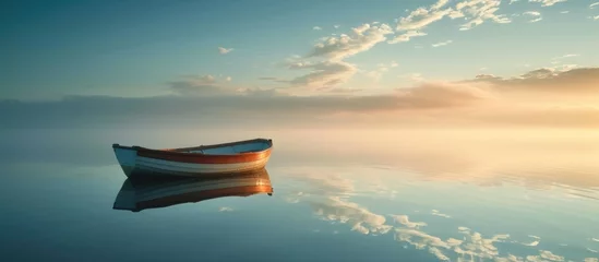 Foto op Canvas Calm morning boat on water. © Emin
