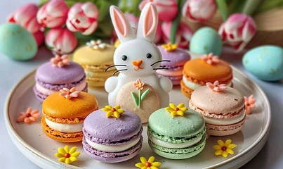 Fototapeten cute and tasty bunny easter colorful macarons © Pekr