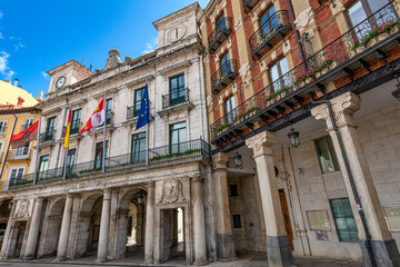The arches of the Casa Consistorial in the Plaza Mayor of Burgos, Spain