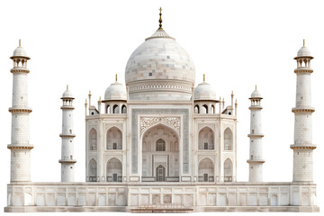 Fototapeta na wymiar Taj Mahal Isolated on White Background, Indian Mughal Architecture 