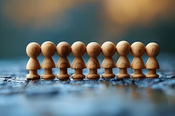 A range of various wooden figures representing community, cooperation, and solidarity in social settings, such as chess pieces