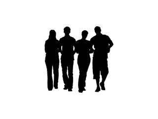 college students walking silhouettes. Black silhouettes of beautiful mans and womans. vector silhouette illustration. Black silhouettes of beautiful mans and womans on white background.