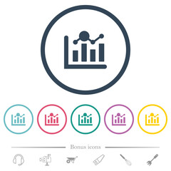 Financial growth dollar flat color icons in round outlines