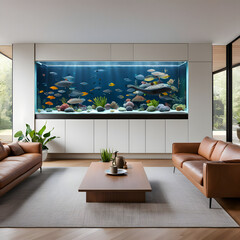 Discover the magic of Generative AI-designed living room aquariums, a true statement of elegance and sophistication