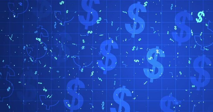 4K Dollar sign currency forex intraday options trading background. Stock market cryptocurrency bullion market analyzing trade motion graphic. Financial e-commerce wealth and money growth exchange bg.
