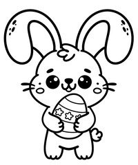 Little bunny holding Easter eggs/ hand draw animals illustration for coloring book	