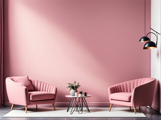 Blush Bliss: Stylish Pink Sofa Set with Blank Wall Backdrop