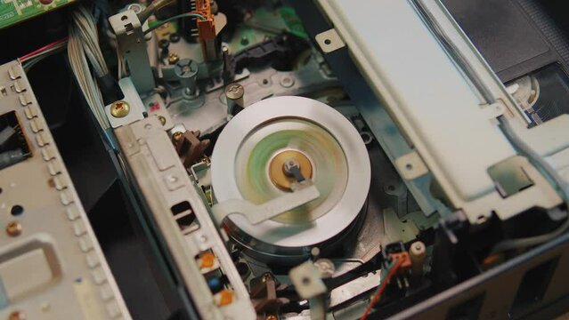 video cassette is loaded in the VCR, Magnetic videotape in the VCR mechanism. 