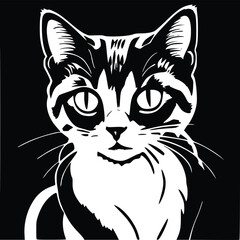 Black and white vector illustration of cat