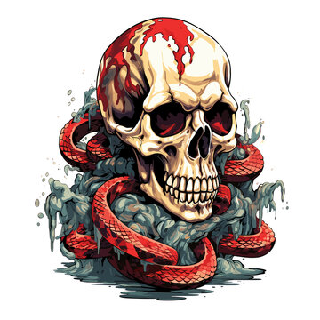 A devil's skull with a snake. Mystical illustration