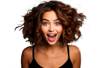 Mujer expresando sorpresa y emoción de shock. Boca abierta y grandes ojos bien abiertos. aislado sobre el fondo.