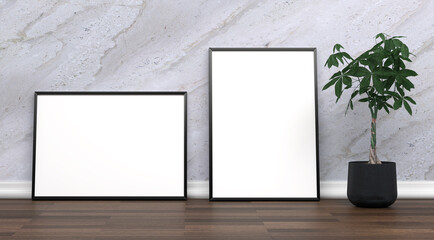 abstract mock up room with picture frame as template - 3D Illustration - 743665593