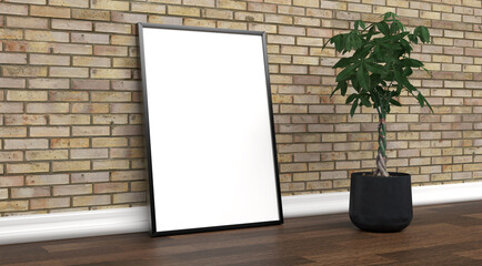 abstract mock up room with picture frame as template - 3D Illustration - 743665704