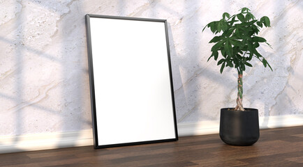 abstract mock up room with picture frame as template - 3D Illustration - 743665744