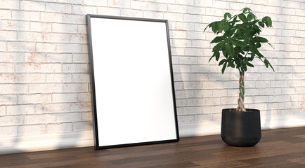 abstract mock up room with picture frame as template - 3D Illustration - 743665760