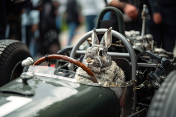 Bunny in race car