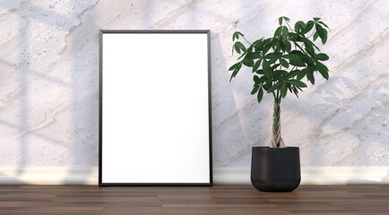 abstract mock up room with picture frame as template - 3D Illustration - 743665794