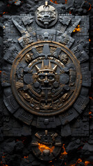 ancient ornament aztech geometric symbol, mayan calendar background