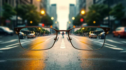 Foto op Aluminium Glasses on the road vision problem difference. © beast