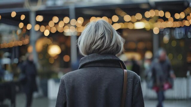 Woman walking in the city. Blurred background, bokeh