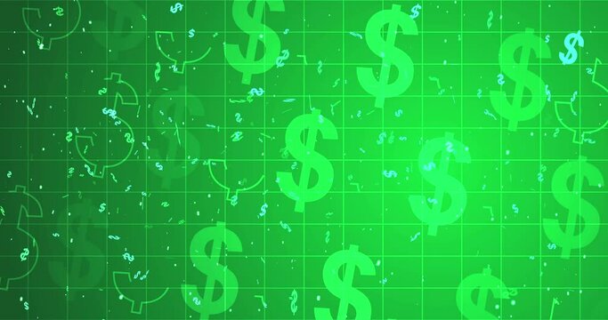 4K Dollar sign currency forex intraday options trading background. Stock market cryptocurrency bullion market analyzing trade motion graphic. Financial e-commerce wealth and money growth exchange bg.
