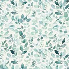 Marlin Blue Soft Watercolor Botanical Seamless Background.