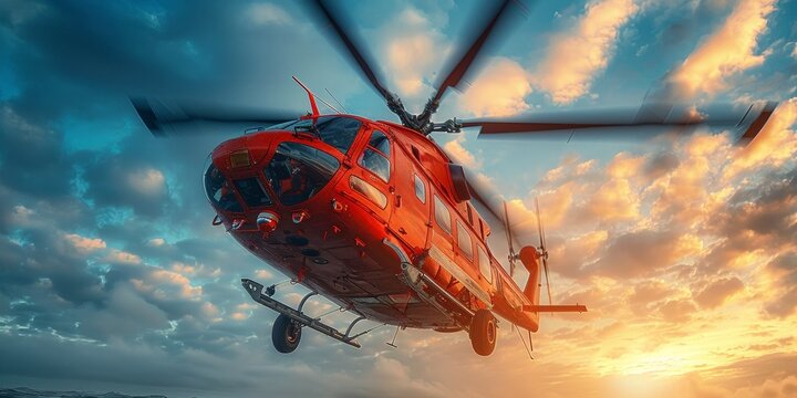 Dramatic aerial scene featuring a helicopter participating in a search and rescue mission.