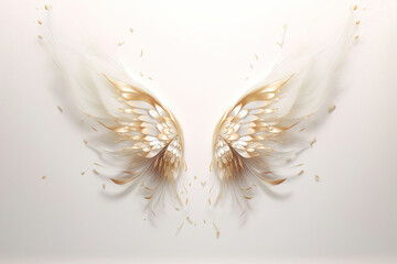 white-gilded angel wings on a white background. - 743668967