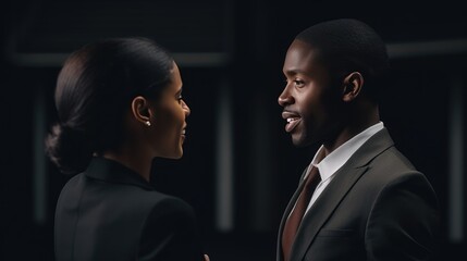 Professional African-American Couple Engaged in Conversation.