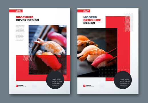Business Report Cover Layout Set with Red flat Elements