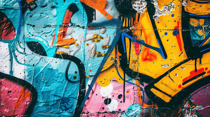 Vibrant urban graffiti street art on wall background