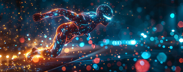 Artistic rendering of a high tech sports analysis tool enhancing athlete performance with data highlighting sports tech