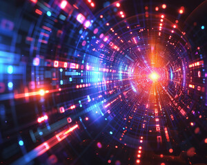 Fototapeta premium Detailed illustration of a quantum computing matrix visualizing the future of ultra fast computational power