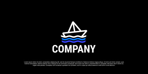 Obraz premium paper boat line art minimalist logo vector symbol