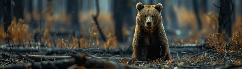 Fototapeta premium Wildfire recovery wildlife returning to a rejuvenated forest a cycle of destruction and rebirth
